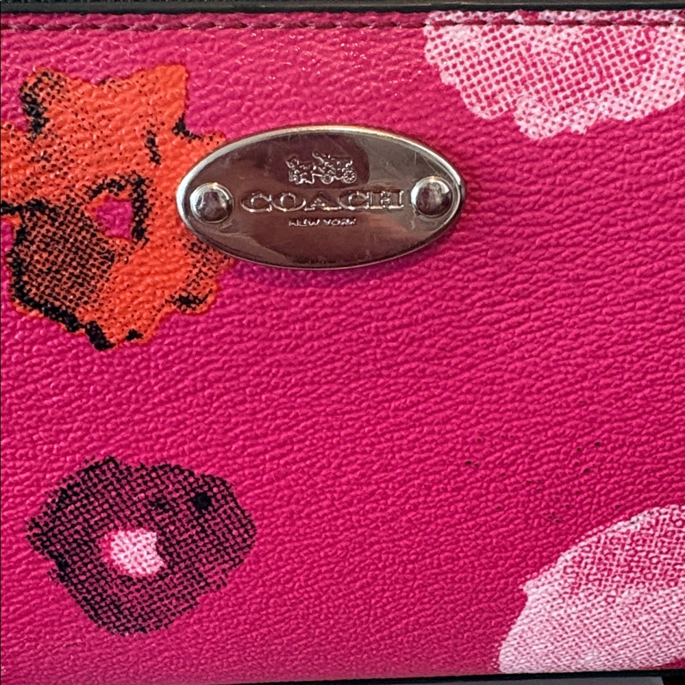 Coach long wallet  Zip-Around Wallet hot pink floral/white black orange coated c - Picture 3 of 16